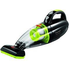 a green and black cordless vacuum on a white background