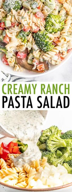 this creamy ranch pasta salad is loaded with broccoli, tomatoes, and cheese