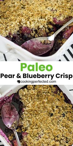 two servings of blueberry pear crisp on top of each other