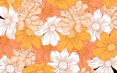 an orange and white flower pattern is shown in this image, it appears to be very colorful