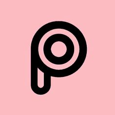 the letter p is made up of black letters on a pink background, with an oval in the center