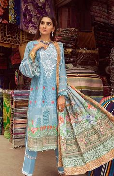 Unstitched Long Sleeve Shantoon Suit With Dabka, Long Sleeve Lawn Suit With Naqshi For Eid, Eid Naqshi Embellished Long Sleeve Lawn Suit, Blue Jamawar Lawn Suit With Long Sleeves, Semi-stitched Long Sleeve Lawn Suit With Naqshi, Unstitched Long Sleeve Mulmul Suit With Naqshi, Long Sleeve Mulmul Unstitched Suit With Naqshi, Embroidered Lawn Suit For Eid, Long Sleeve Cambric Unstitched Suit For Festivals