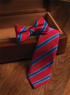 Silk Striped Tie in Fire - The Ben Silver Collection Dapper Red Tie For Semi-formal Occasions, Dapper Semi-formal Red Tie, Classic Ribbon Ties For Formal Occasions, Blue Formal Tie With Ribbon Detail, Formal Blue Tie With Ribbon Detail, Ben Silver, Art Of Manliness, Silver Collection, Elegant Drapes