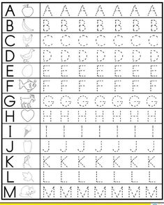 the alphabet worksheet for children to learn how to write and draw letters with pictures