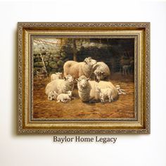 a painting of sheep in a field with the words baylor home legacy above it