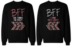 Having a best friend is one of life's best gifts. Because we know how blessing and precious it is to have best friends who you can count on, we offer BFF matching outfits to celebrate and cherish your dear friendship. At TSF Design, all our best friend matching sweatshirts are designed and printed in California, USA. Our BFF matching sweatshirts are made of 80% cotton and 20% poly ensuring comfort and keeping you warm in all seasons at anywhere. Not only that, our hundreds of cute, funny, and la Sweatshirts For Best Friends, Bff Accessories, Best Friend Sweatshirts, Best Friend Hoodies, Best Friend T Shirts, Crazy Best Friends, Bff Shirts, Bff Matching, Bestie Outfits