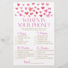 what's in your phone? printable valentine's day game with hearts