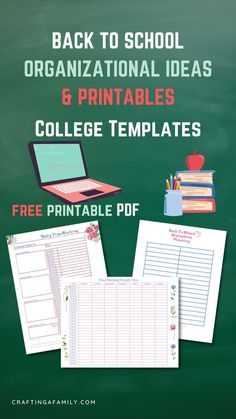 the back to school organization and printables for college students is shown in this image