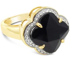 A pretty flower-inspired black onyx stone with a halo of sparkling white topaz brings feminine sophistication to this light-catching 14K yellow gold ring. From Pranda. Luxury Polished Onyx Rings, Elegant Hallmarked Onyx Rings, Gold Onyx Rings With Polished Finish, Adjustable Black Enamel Onyx Rings, Adjustable Onyx Rings With Polished Finish, Black Onyx Stone, Onyx Stone, Topaz Ring, White Topaz