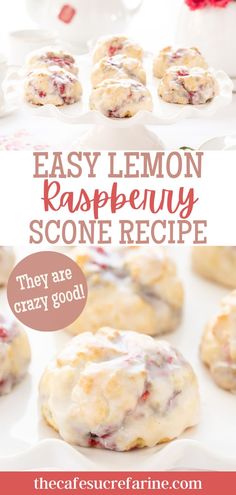 easy lemon raspberry scone recipe with text overlay