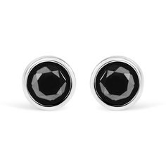 70-6003WBK Silver Round Earrings, Black Diamond Earrings Studs, Black Diamond Studs, Black Diamond Earrings, Bezel Earrings, White Gold Solitaire, Stud Style, Sterling Silver Stud Earrings, Black Diamonds