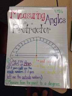 a piece of paper with writing on it that says measuring angles and a protractor