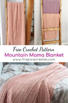 Pink crochet blanket with holes and different stitches. Womens Crochet Blanket, Mountain Mama Crochet Blanket, Crochet Blankets With Fabric Backing, Crochet Cozy Blanket, Crochet Blanket 5 Weight Yarn, Mountains Crochet Blanket, Fast Crochet Throw Blanket, Bulky 5 Yarn Crochet Patterns Blanket, Fastest Crochet Blanket