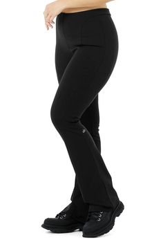 Switch up your go-to silhouette with the High-Waist Zip It Flare Legging, made with our sculpting, breathable interlock fabric. It has a skinny waistband and invisible zippers at inside legs, so you can customize your flare. Soft & breathable interlock fabric Designed & uniquely fit to flatter every size Wear-tested by our in-house team for the perfect fit Alo Yoga® | High-Waist Zip It Flare Legging in Black, Size: Small Womens Black Pants, Flare Legging, Back Women, Alo Yoga, Yoga Women, Bra Tops, Black Leggings, Women's Pants, Fabric Design