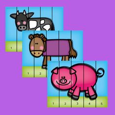 three puzzles with animals and cows in the same area, one is missing their head