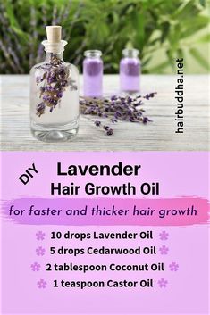 Lavender oil is super-duper for your scalp and hair. It promotes hair growth, and it can also help prevent itchy, flaky scalp and dandruff. Lavender Oil For Hair, Essential Oil For Hair, Diy Hair Growth Oil, Hair Oil Recipe, Diy Hair Oil, Thick Hair Growth, Oil For Hair Growth, Vitamins For Hair Growth, Oil For Hair