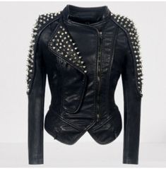 40s Mode, Streetwear Coat, Stage Clothes, Goth Outfit, Biker Coat, Studded Leather Jacket, Black Punks, Studded Jacket, Goth Style