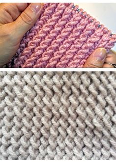 two photos showing the same knitting technique