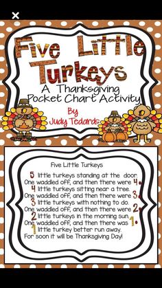 five little turkeys pocket chart activity for kids to practice their thanksgiving writing and reading skills