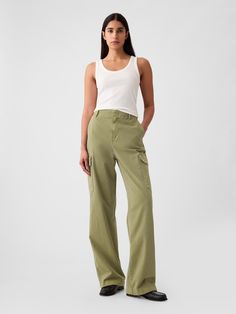 Mid Rise Loose Khaki Cargo Pants | Gap Desert Green, Khaki Cargo Pants, Back Patch, Work Life, Green Camo, The Gap, Petite Size, Summer Wardrobe, Capsule Wardrobe