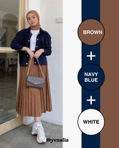 Mix and match outfit warna coklat Match Colour Outfit Hijab, Hijab Combinations Outfit Ideas, Navy Blue Color Combinations Outfits, Simple Eyebrow Tutorial, Mix And Match Outfits Hijab Casual, Simple Eyebrows, Outfit Colour Combinations, Mix And Match Outfits Hijab