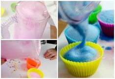 the process of making cupcakes with colored icing