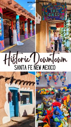 the historic downtown santa fe new mexico has been decorated with colorful paper flowers and decorations