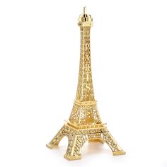 a gold plated model of the eiffel tower on a white background with clippings