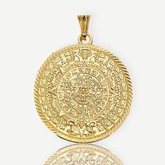 Aztec sun calendar pendant in 18k of gold plating 38mm charms & pendants Sun Calendar, Aztec Sun, Aztec Gold, Mayan Calendar, Aztec Calendar, Gold Overlay, Free Style, Calendar Design, Brass Gold