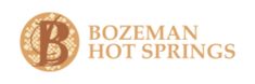 the bozeman hot springs logo is shown in gold and brown on a white background