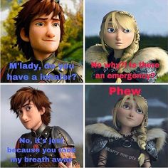 four different pictures of the same character in an animated movie, with captioning below