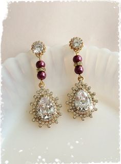 Luxury Art Deco Bridal Crystal Drop Gold by WhitePeonybyKC on Etsy Teardrop Jeweled Bridal Earrings For Wedding, Purple Rhinestone Earrings For Wedding, Purple Teardrop Earrings For Wedding, Heart Chandelier, Downton Abbey Style, Edwardian Wedding, Downton Abbey Fashion, 1930s Art, 1930s Art Deco