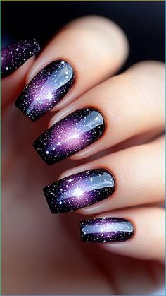 Want to make your nails look amazing? Check out these 50  nail art ideas that will make people notice you. Space Themed Nails, Wedding Nails Purple, Purple Witchy Nails, Purple Halloween Nail Designs, Purple Halloween Nails, Nail Desi, Space Nails