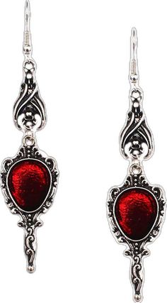 Red Gothic Jewelry For Party, Silver Metal Jewelry For Costume Party, Red Punk Earrings For Gifts, Silver Vampire Costume Jewelry, Silver Vampire Style Costume Jewelry, Silver Gothic Earrings For Valentine's Day, Fantasy Silver Earrings For Party, Silver Fantasy Earrings For Party, Silver Fantasy Style Party Earrings