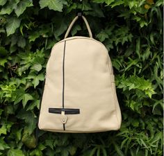 Designed Backpack for the girl on the go! #CampusBackpack #CollegeBag #BikeBackpack #BeigeLeather #beige #Beige&Black #zipBackpack #studentBackpack #laptop #macAir #mochilaUniversitaria #mochilaEstudiante #mochilaCuero #calfBackpack #LeatherBackpack #simpleShape #simpleDesign #StylishDesign #pockets #zipper #laptopBackpack #macAirBackpack  #multifunctionPockets #sacAdos #sacAdosCuir Textured Leather Backpack For Everyday Use, Luxury Leather Backpack With Textured Leather For Daily Use, Textured Leather Backpack For Daily Use, Everyday Textured Leather Backpack, Everyday Textured Leather Standard Backpack, Beige Leather Backpack With Zipper For Travel, Beige Leather Travel Backpack With Zipper, Beige Leather Backpack With Zipper Closure For On-the-go, Beige Leather Backpack With Zipper