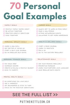 the 70 personal goal examples poster