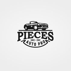 a black and white logo for pieces auto pros, which has an image of a car