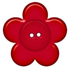 a red flower shaped button with two white dots on the center and one black hole in the middle