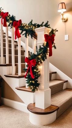 christmas decorations on the banisters and stairs