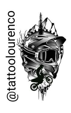 an image of a motorcycle helmet on top of a white background with the words ontario tattoo