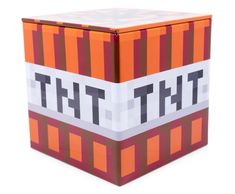 an orange and red box with the word tht on it