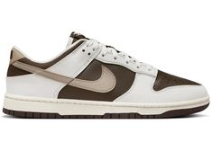 Introducing the Nike Dunk Low Next Nature "Mocha" - an eco-friendly sneaker that is sure to catch your eye. This iconic '80s basketball silhouette continues to make a statement in the competitive sneaker world, showcasing a variety of seasonal styles. Inspired by Travis Scott's Air Jordan 1 Low "Reverse Mocha", this pair features a luxurious brown pebbled leather base, complemented by clean white overlays for a perfect balance of light and dark elements. The Swooshes on the sides and Nike-branded heel tabs add a touch of light brown, while the textile-clad collar keeps the design fresh. The insoles boast a unique Sunburst or Pinwheel logo, representing the environmentally-conscious Next Nature brand. The sail white midsole adds a vintage touch, while the brown rubber outsole ties in with t Jordan Dunk Low, Nike Dunk Low Next Nature, Nike Dunks Low, Reverse Mocha, Air Jordan Low, Basketball Silhouette, Jordan Low, Natural Branding, Brown Outfit