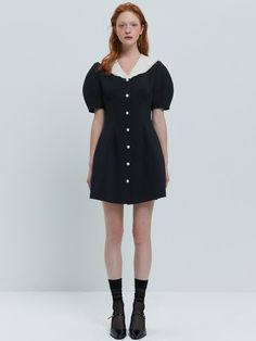 Fagoting Sailor Collar Mini Dress - Black Collar Dresses Outfit, Collar Mini Dress, Black Milk Clothing, Sailor Dress, Sailor Collar, Pearl Buttons, Soft Texture, Babydoll Dress, Collar Dress