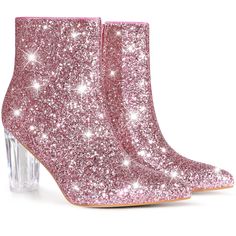 Hustle back to the disco era in this pointed-toe glitter boot lofted by a danceable heel. Sparkling gold and silver glitter give a celebratory vibe to this pretty ankle boot made with zip pull-tabs on the side. With a side zipper, these boots allow you to wear them on and off easily. The glitter design makes you stand out in the crowd. It can pair well with jeans and dresses. Glamorous Sequined Party Boots, Glitter Boots With Pointed Toe For Party, Party Glitter Boots With Pointed Toe, Glitter Pointed Toe Party Boots, Metallic High Heel Boots For Party, Glitter Boots For Party Season Evenings, Glitter Boots For Evening And Party Season, Metallic High Heeled Boots For Party, Sparkling Boots For Party And Holiday