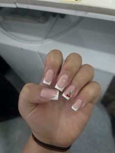 French Tips Square With Design, French Tip Acrylic Nails Cherry, Cherry Biab Nail Design, French Nail Cherry, Cherry On French Nails, Cherry Acrylic Nail Designs, Fake Nails Acrylics Ideas, Festival French Tip Nails, French Tips With Cherry Design