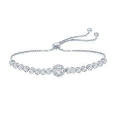 "You'll love the impressive design of this beautiful bolo bracelet. You'll love the impressive design of this beautiful bolo bracelet. Clasp: adjustable Packaging: boxed Metal: sterling silver Plating: sterling silver Finish: polished Additional details: nickel free Setting: prong Shape: round Stone type: cubic zirconia Size: 8"". Color: White. Gender: female. Age Group: adult." Adjustable Silver Cubic Zirconia Tennis Bracelet, Resizable Round Metal Jewelry, Classic Adjustable Diamond Bracelet, Classic Adjustable Cubic Zirconia Bracelet, Silver Jewelry With Adjustable Length, Formal Adjustable Diamond Bracelet, Resizable Silver Cubic Zirconia Jewelry, Adjustable Cubic Zirconia Jewelry, Classic Silver Jewelry With Adjustable Length