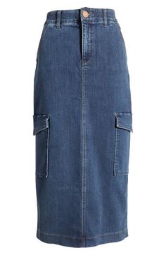 Shaped with powermesh panels that mold and hold, this stretch-denim skirt adds cargo details to keep it right on trend. 32" length Zip fly with button closure Front slant pockets; side flap-patch pockets; back patch pockets 62% cotton, 25% polyester, 11% rayon, 2% spandex Machine wash, tumble dry Imported Denim Cargo Skirt, Stretch Denim Skirt, Denim Cargo, Perfume Gift Sets, Cargo Skirt, Beauty Services, Beauty Sale, Fragrance Design, Back Patch