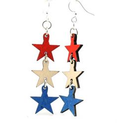 Red, white and blue star earrings. Made in the USA.  Promo code PIN10 for 10% off your retail order! Normally $14.95 Pisces And Sagittarius, Wear Red, Earring Tree, Jewelry Tree, Wooden Earrings, Earring Sale, Green Trees, Green Pattern, Wood Earrings