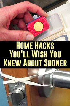 someone is trying to open the door with some scissors in their hand and text reads home hacks you'll wish you knew about soon