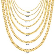 These Brand New Franco Chains are 100% GUARANTEED 14K YELLOW GOLD and have been professionally tested and stamped 14K. The chains are REAL GOLD, they are NOT OVERLAYED, NOT PLATED, NOT FILLED. These chains are intentionally crafted to be lightweight, but rest assured the chains are entirely made of Pure 14K Gold. Our 14K Yellow Gold Franco Chains look just like Solid Franco Chains, but weigh less and thus offer an amazing value for the same design. The chains fasten with a 14K Yellow Gold Lobste Gold Chain Designs For Women, Betty Boop Jewelry, Gold Chain Design, Mens Gold Jewelry, Real Gold Jewelry, Gold Chains For Men, Necklace Chain Lengths, Made Jewelry, Jewelry For Men